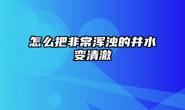 怎么把非常浑浊的井水变清澈