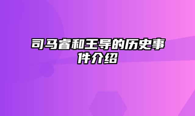司马睿和王导的历史事件介绍