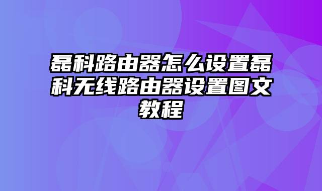 磊科路由器怎么设置磊科无线路由器设置图文教程
