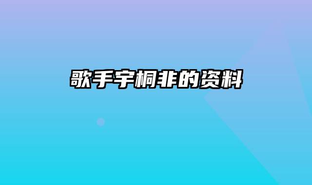歌手宇桐非的资料