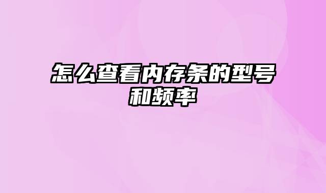 怎么查看内存条的型号和频率