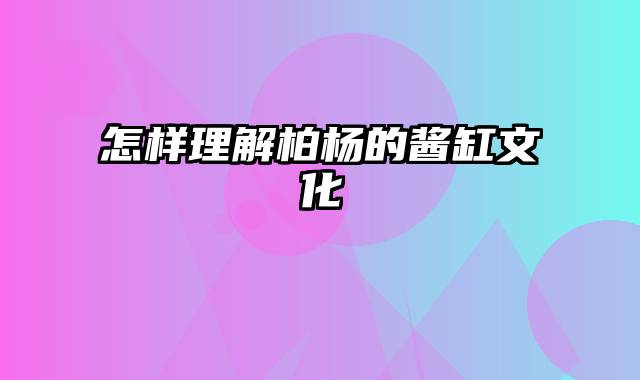 怎样理解柏杨的酱缸文化