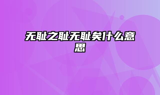 无耻之耻无耻矣什么意思