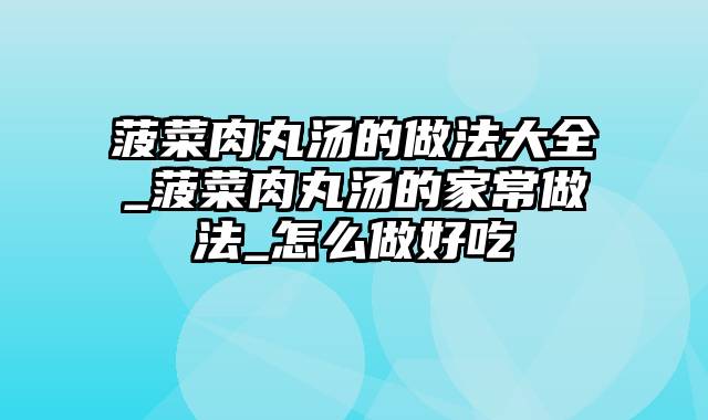 菠菜肉丸汤的做法大全_菠菜肉丸汤的家常做法_怎么做好吃
