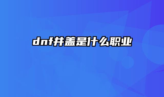 dnf井盖是什么职业