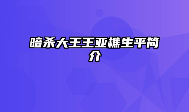 暗杀大王王亚樵生平简介