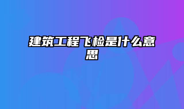 建筑工程飞检是什么意思