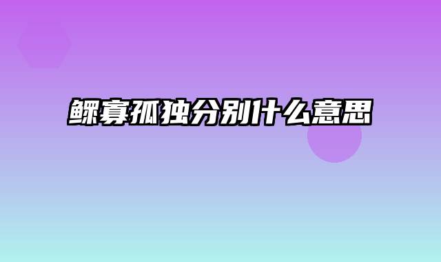 鳏寡孤独分别什么意思