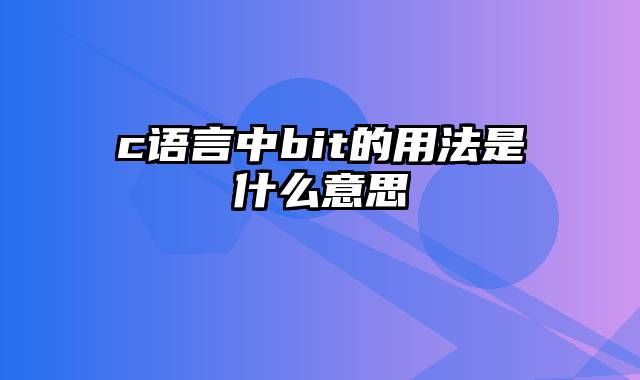 c语言中bit的用法是什么意思