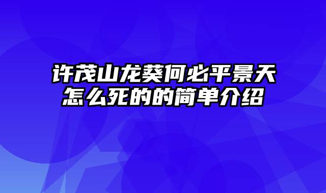 许茂山龙葵何必平景天怎么死的的简单介绍