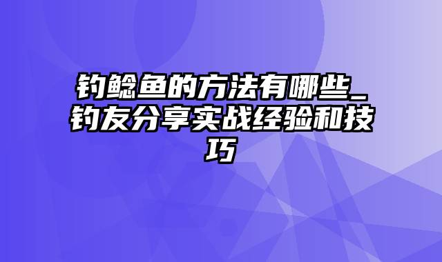 钓鲶鱼的方法有哪些_钓友分享实战经验和技巧